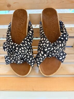 Blowfish Malibu Fanci Rope Sandals 8 Grey White Polka Dots Knots Espadrille